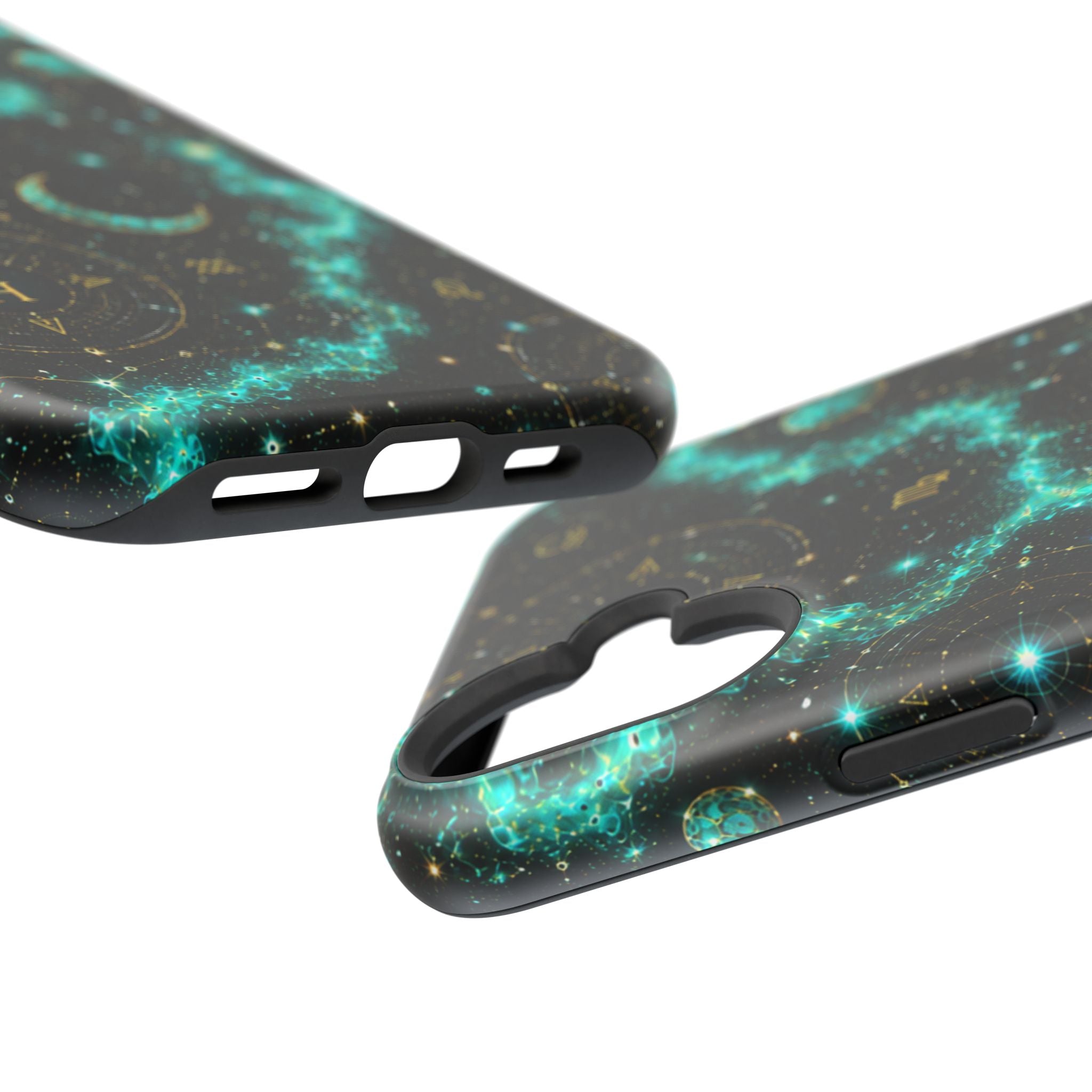 Astrology Constellation Magnetic Phone Case — Impact‑Resistant, Teal Nebula Moon & Zodiac Design