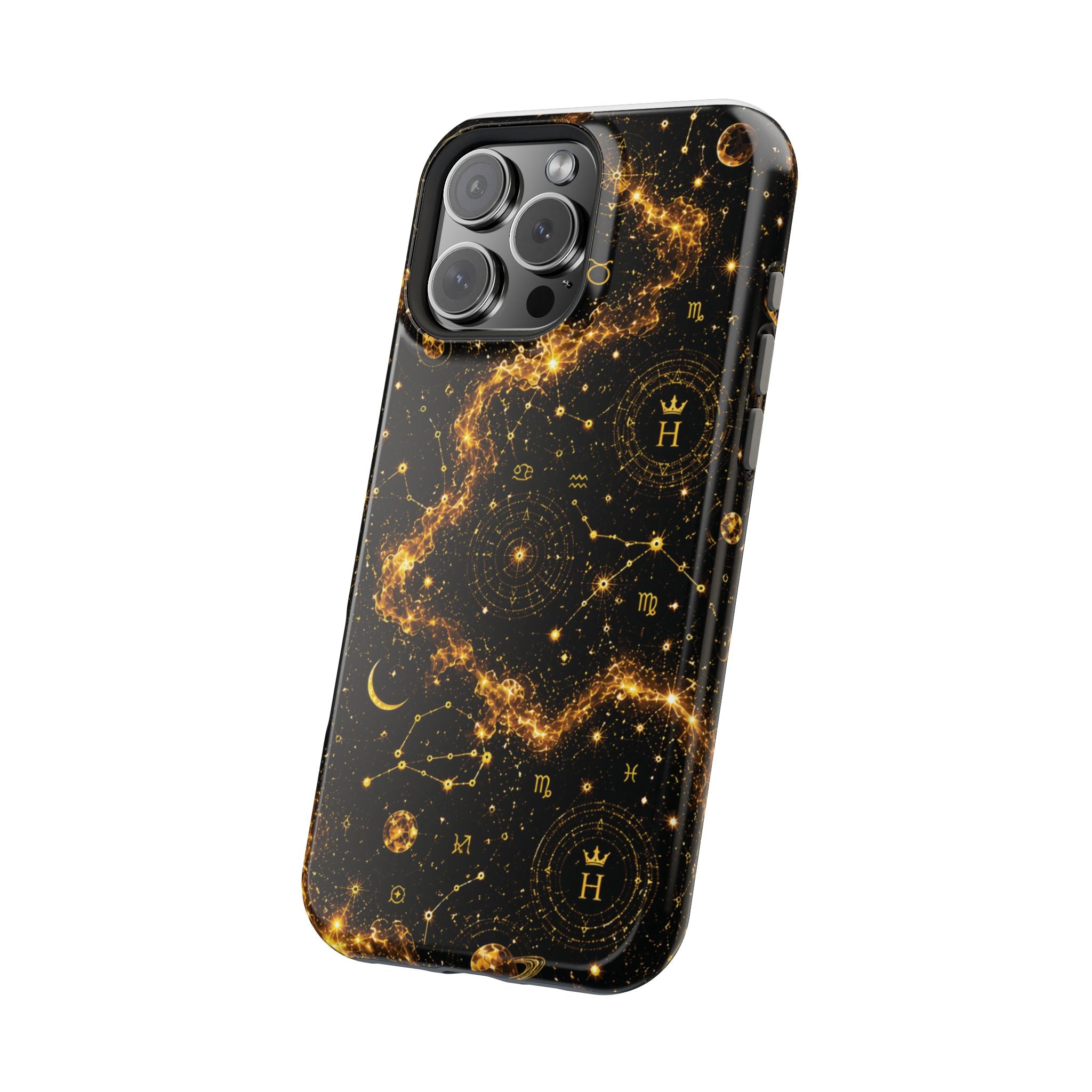 Galaxy Constellation Magnetic Phone Case — Gold Starfield Impact-Resistant