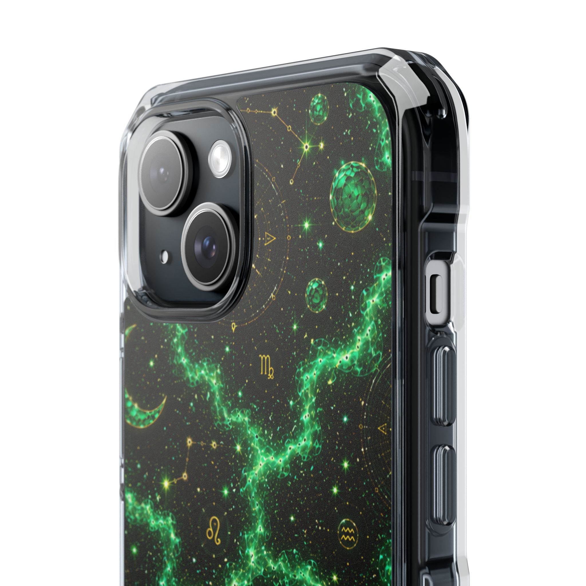 Clear Magnetic Phone Case — Neon Green Galaxy Planets Design