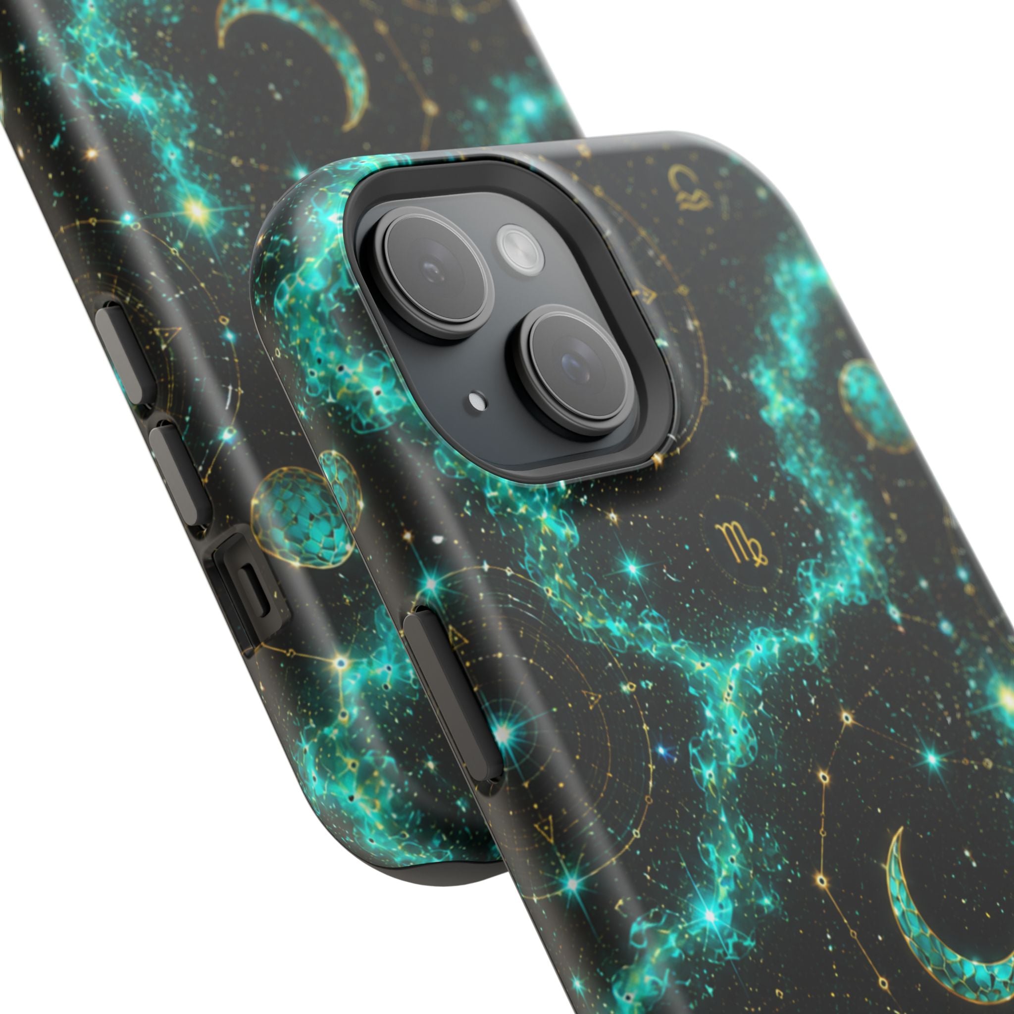 Astrology Constellation Magnetic Phone Case — Impact‑Resistant, Teal Nebula Moon & Zodiac Design