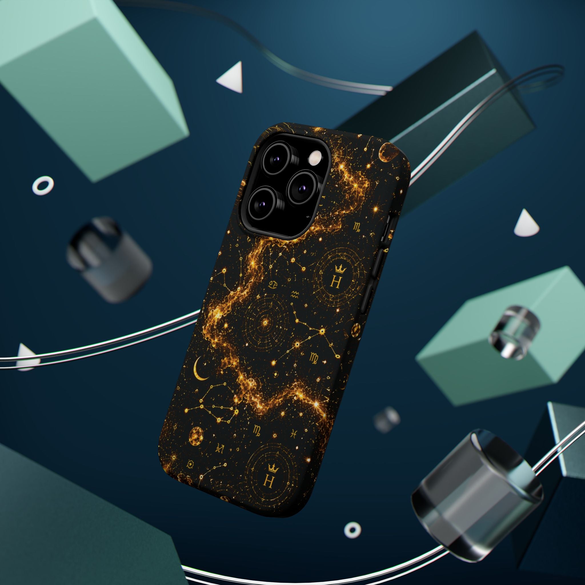 Galaxy Constellation Magnetic Phone Case — Gold Starfield Impact-Resistant