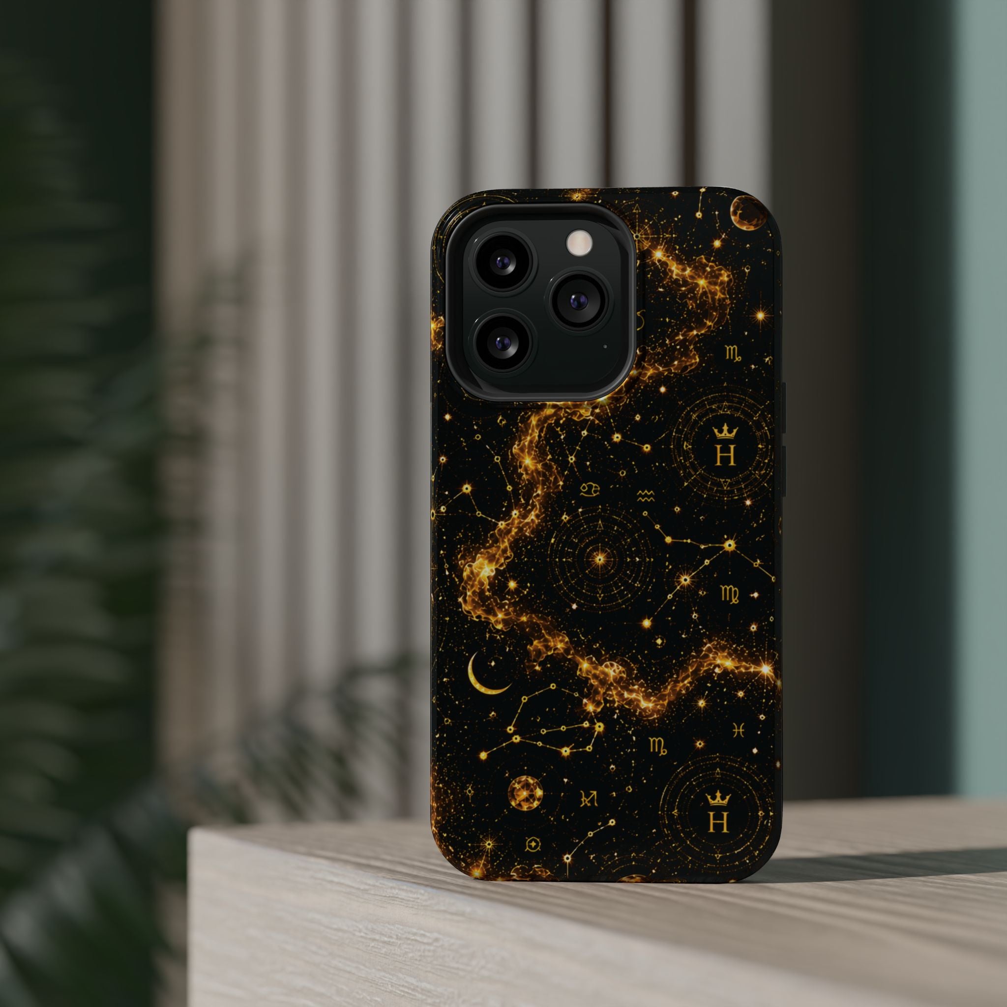 Galaxy Constellation Magnetic Phone Case — Gold Starfield Impact-Resistant