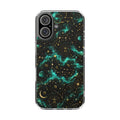 Celestial Zodiac Clear Magnetic Phone Case — Teal Galaxy & Moon Design