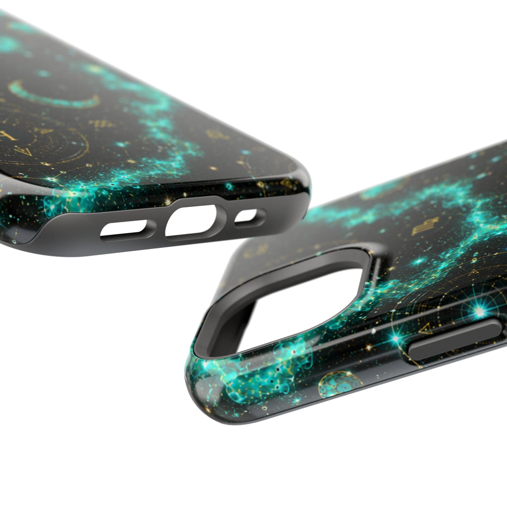 Astrology Constellation Magnetic Phone Case — Impact‑Resistant, Teal Nebula Moon & Zodiac Design