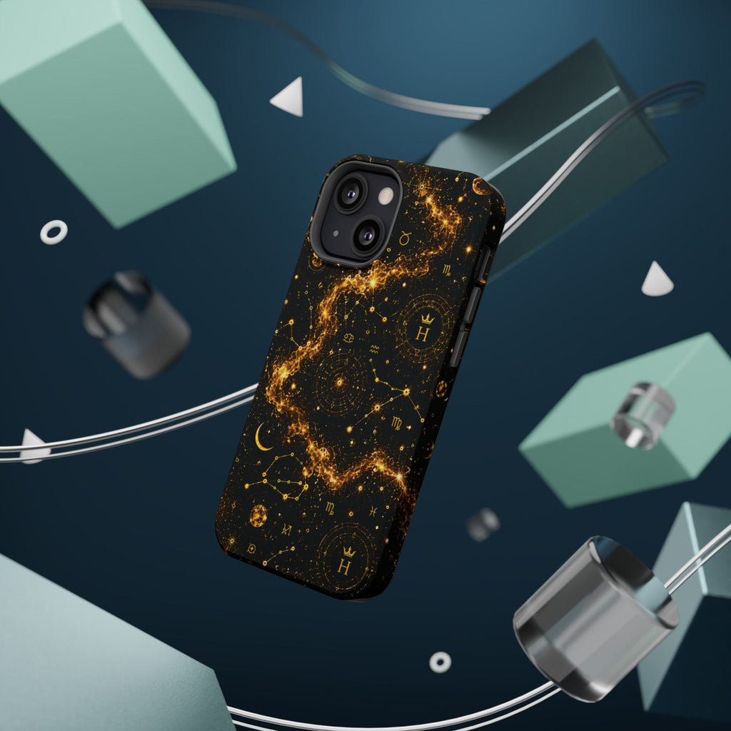 Galaxy Constellation Magnetic Phone Case — Gold Starfield Impact-Resistant