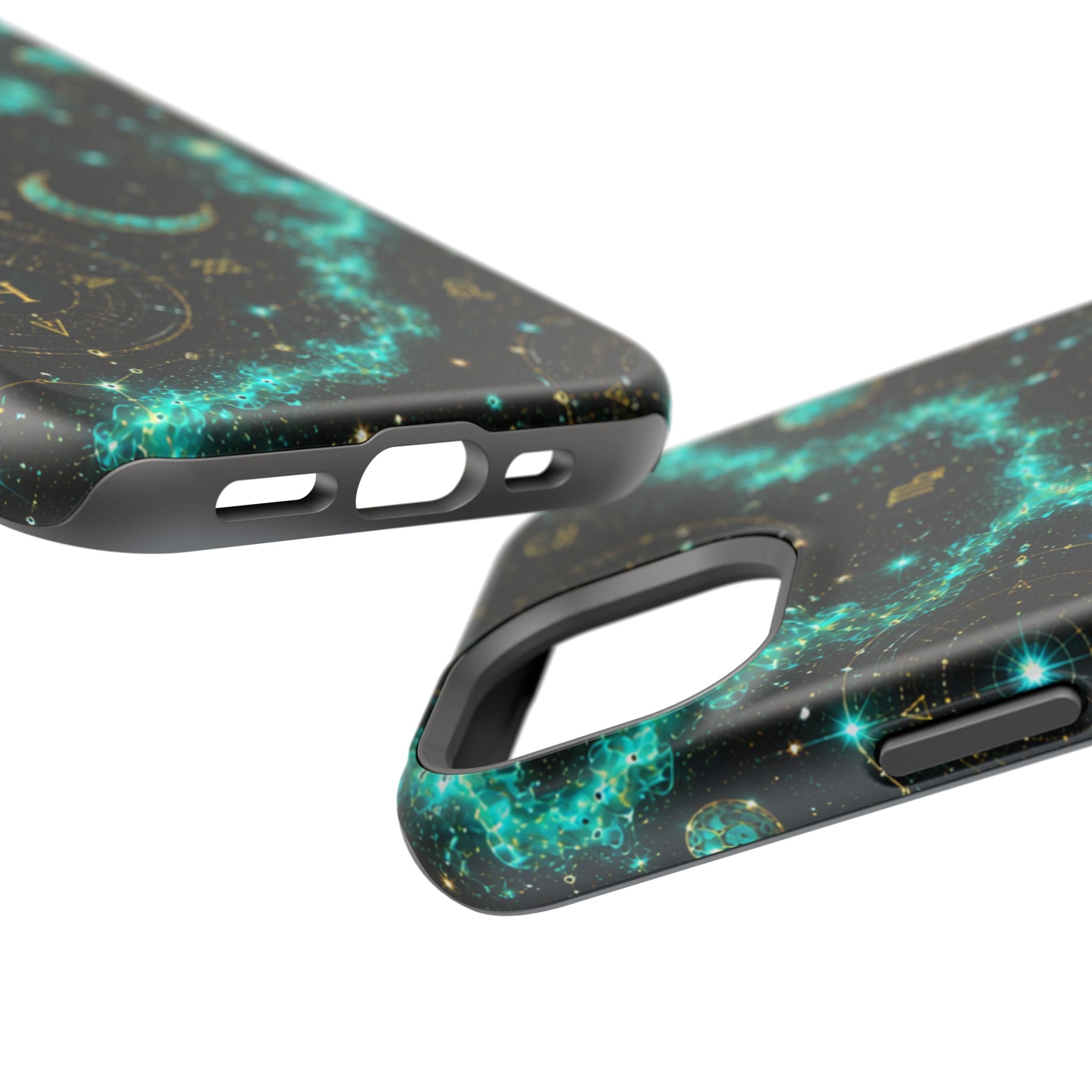 Astrology Constellation Magnetic Phone Case — Impact‑Resistant, Teal Nebula Moon & Zodiac Design