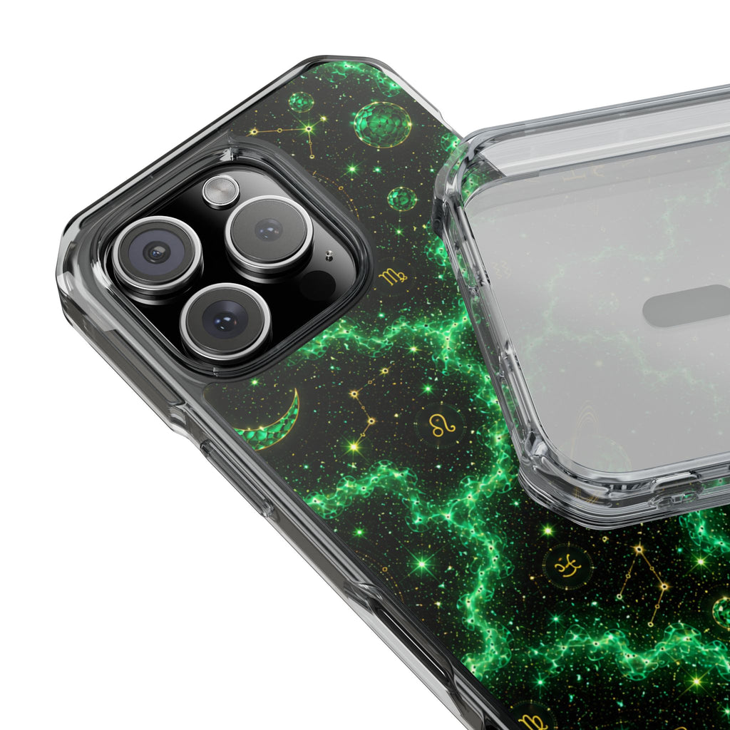 Clear Magnetic Phone Case — Neon Green Galaxy Planets Design