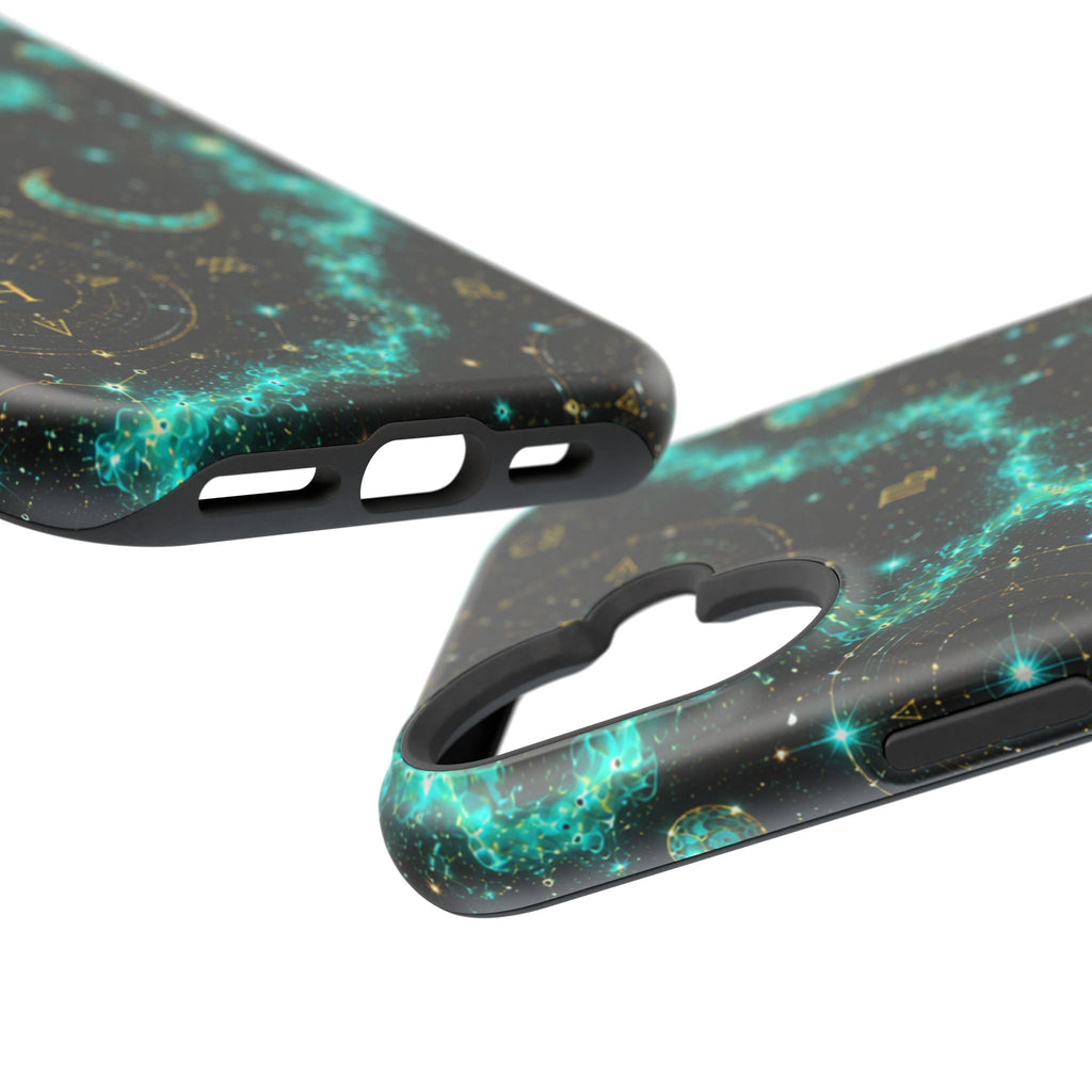 Astrology Constellation Magnetic Phone Case — Impact‑Resistant, Teal Nebula Moon & Zodiac Design