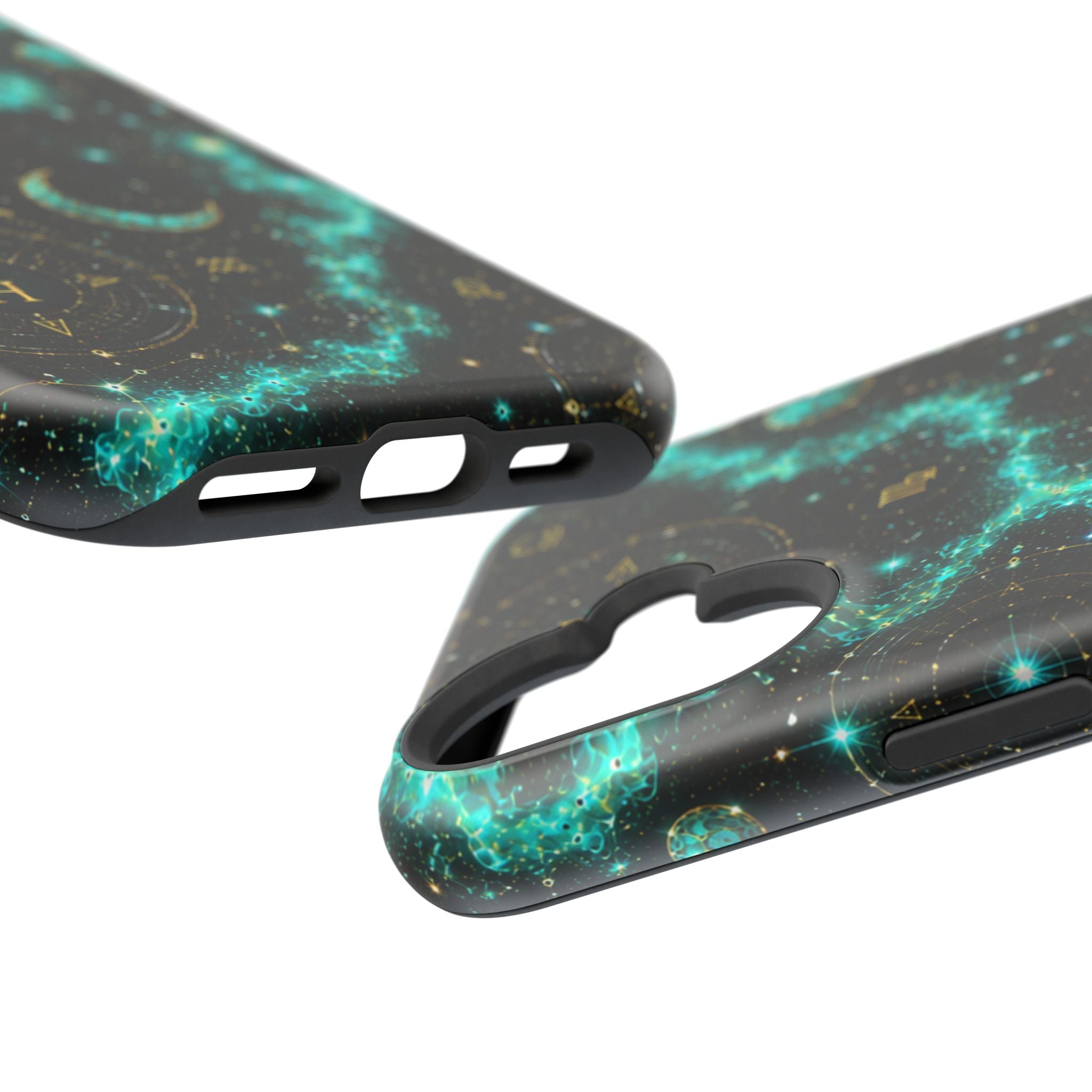 Astrology Constellation Magnetic Phone Case — Impact‑Resistant, Teal Nebula Moon & Zodiac Design