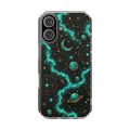 Cosmic Nebula Clear Magnetic Phone Case — Impact‑Resistant with Crescent Moon & Stars Design