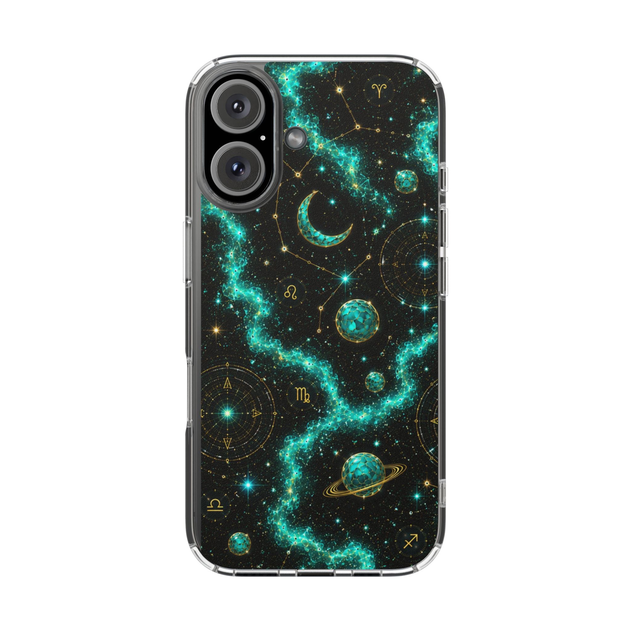 Cosmic Nebula Clear Magnetic Phone Case — Impact‑Resistant with Crescent Moon & Stars Design