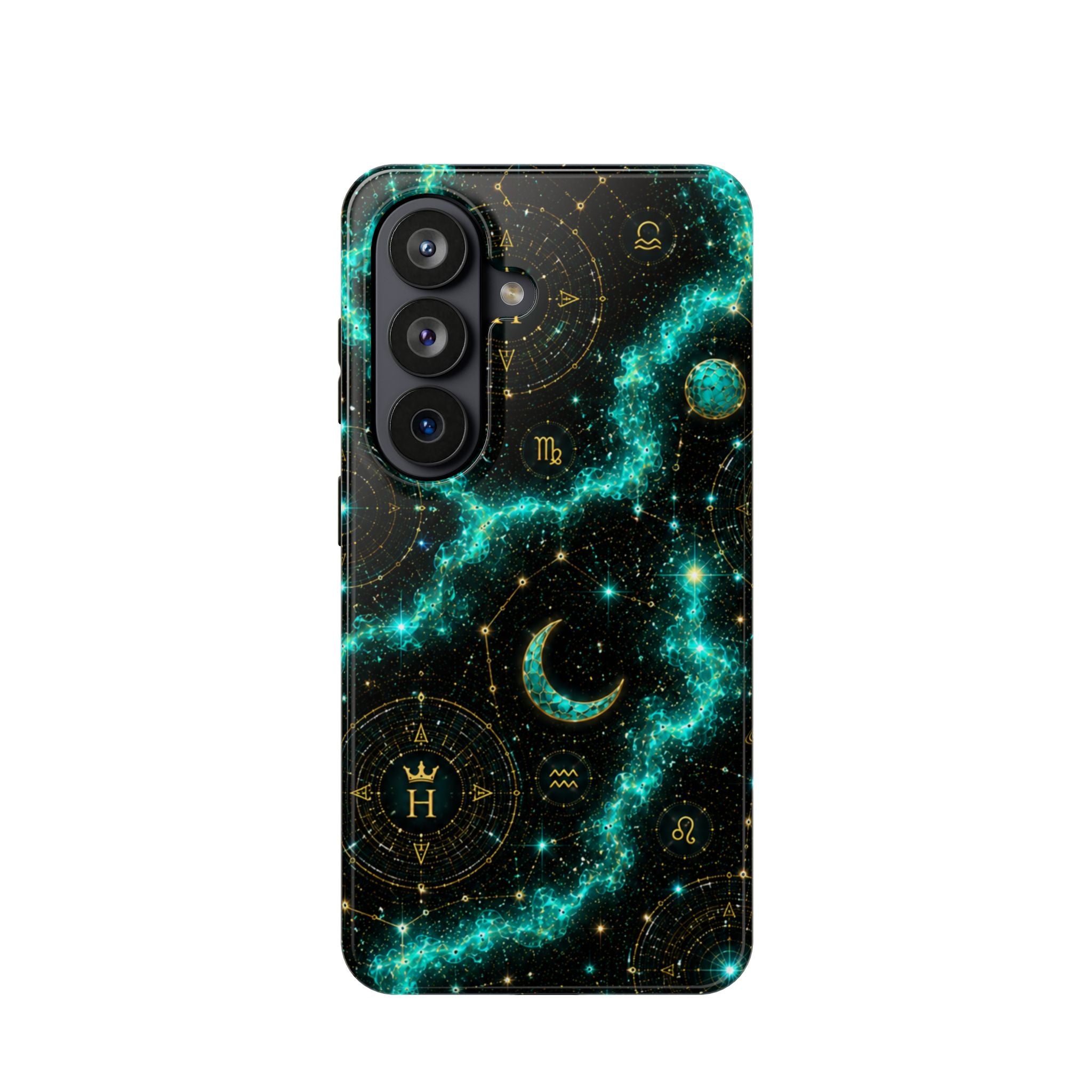 Astrology Constellation Magnetic Phone Case — Impact‑Resistant, Teal Nebula Moon & Zodiac Design