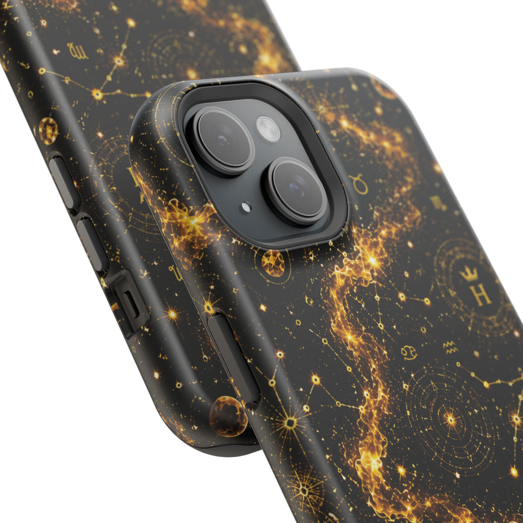Galaxy Constellation Magnetic Phone Case — Gold Starfield Impact-Resistant