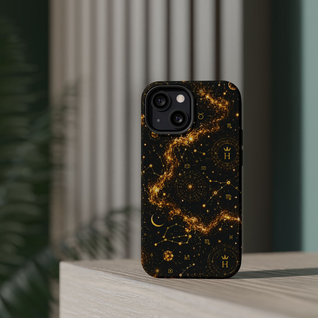 Galaxy Constellation Magnetic Phone Case — Gold Starfield Impact-Resistant