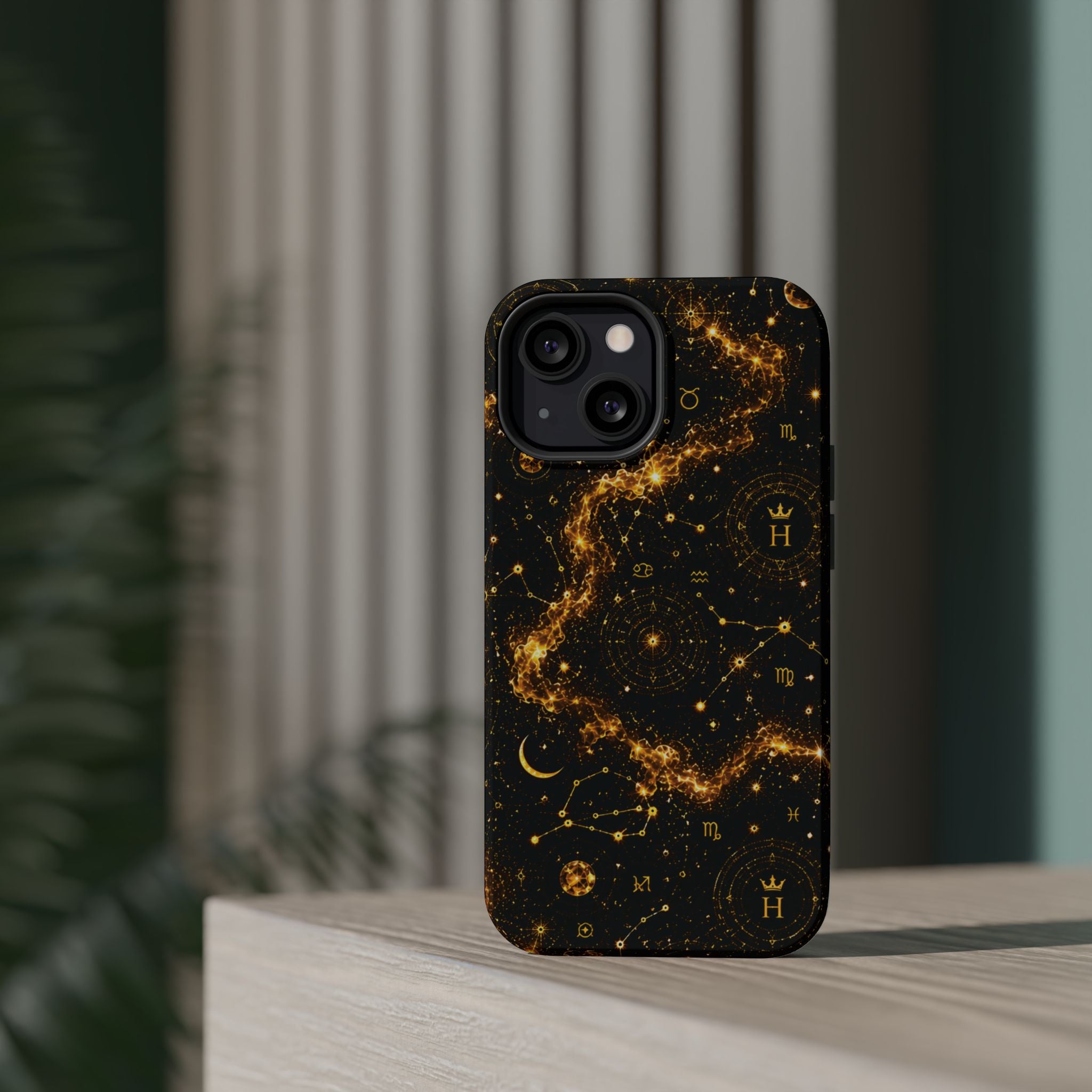 Galaxy Constellation Magnetic Phone Case — Gold Starfield Impact-Resistant