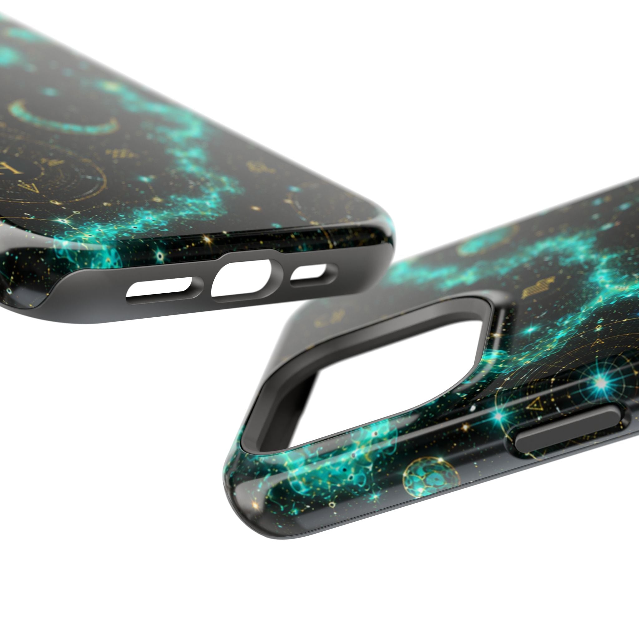 Astrology Constellation Magnetic Phone Case — Impact‑Resistant, Teal Nebula Moon & Zodiac Design