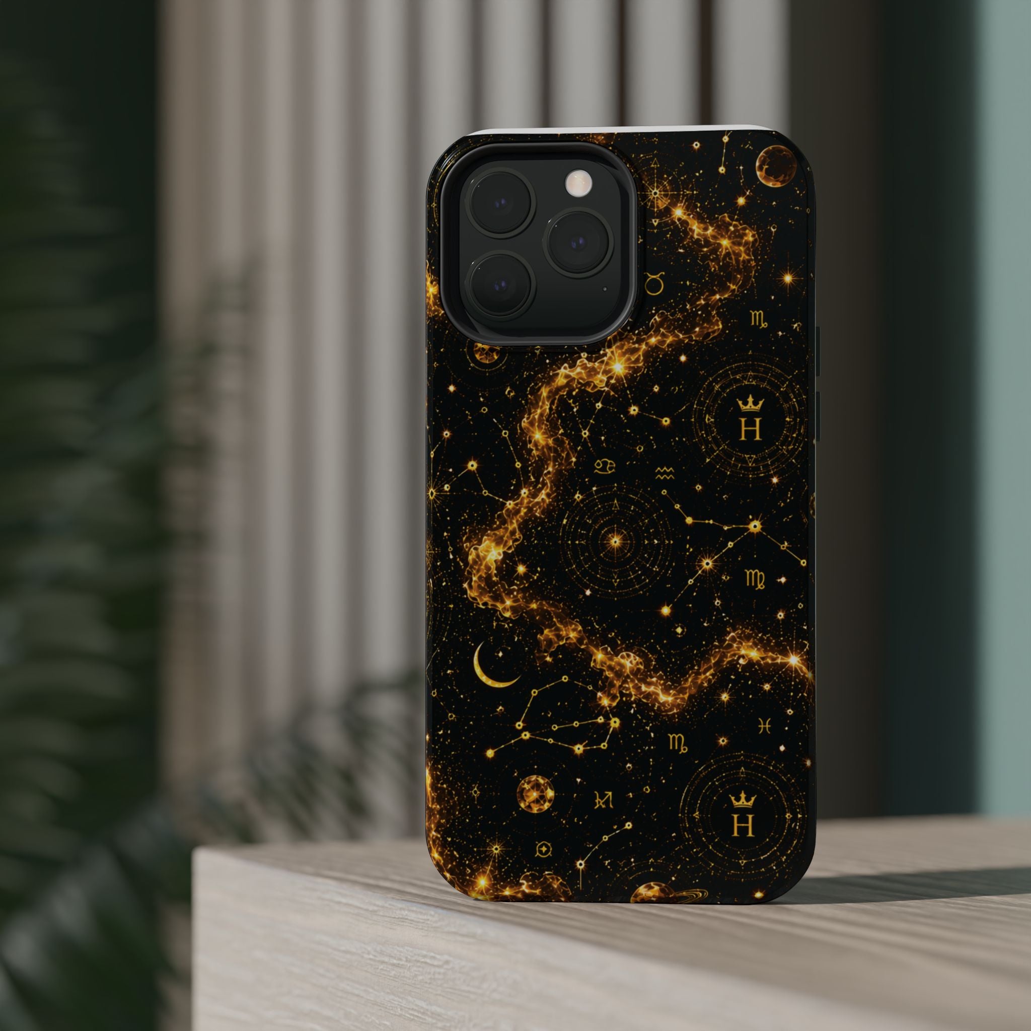 Galaxy Constellation Magnetic Phone Case — Gold Starfield Impact-Resistant