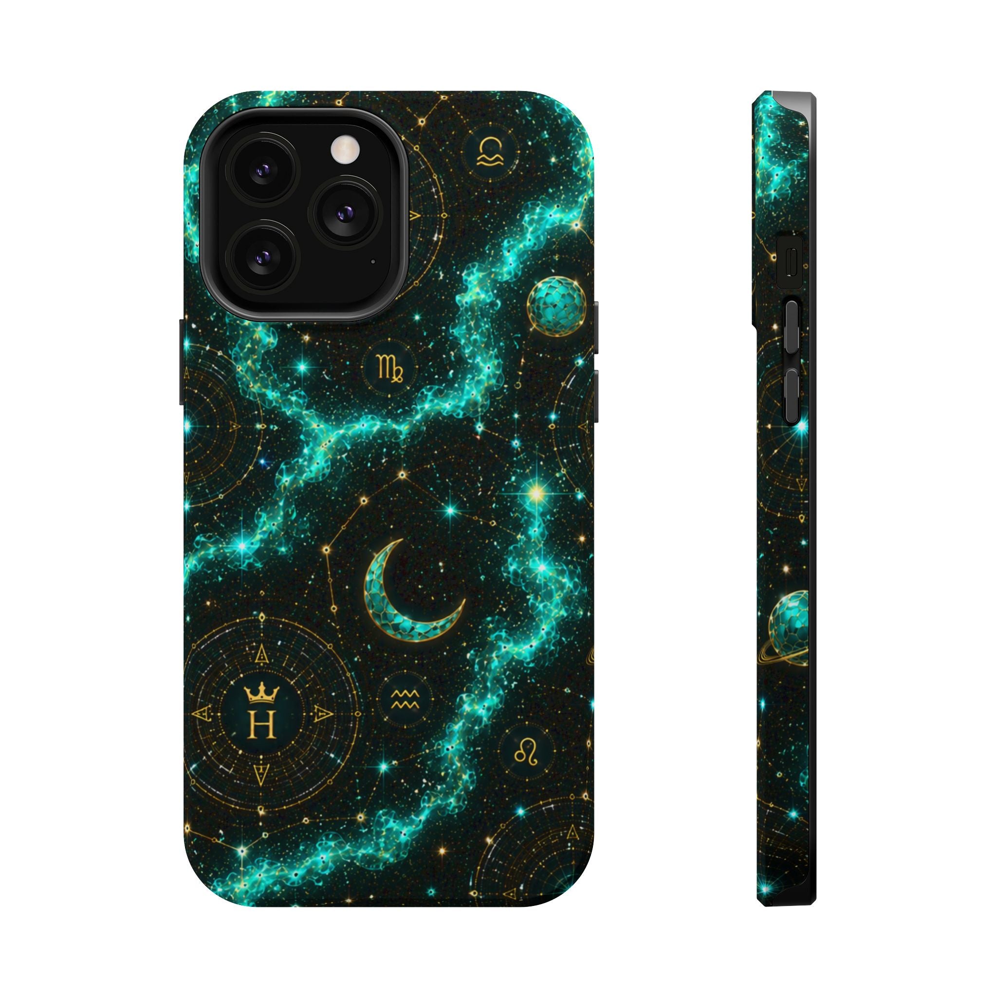 Pisces Aquamarine Birthstone Phone Case — Black Magnetic Impact-Resistant