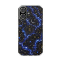 Cosmic Night Clear Magnetic Phone Case — Blue Galaxy, Crescent Moon & Gold Constellation Design