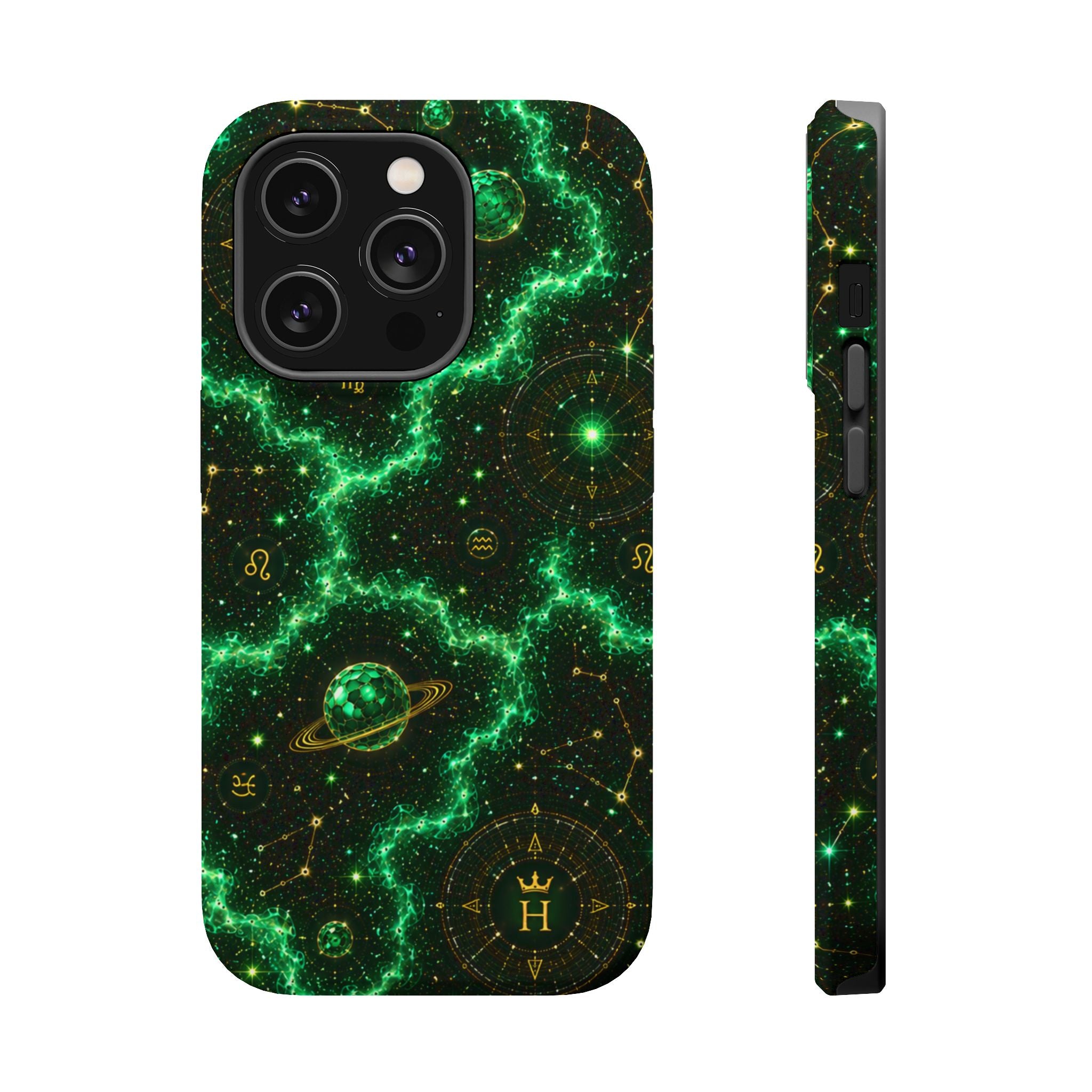 Taurus Emerald Birthstone Phone Case — Black Magnetic Impact-Resistant
