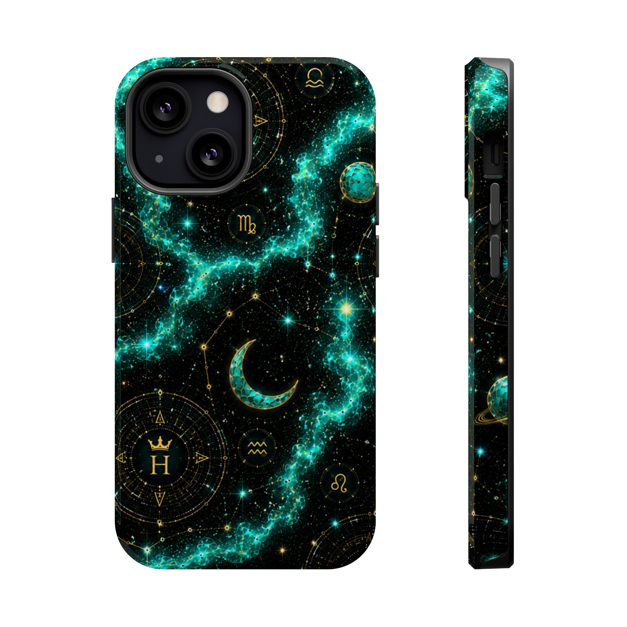 Pisces Aquamarine Birthstone Phone Case — Black Magnetic Impact-Resistant