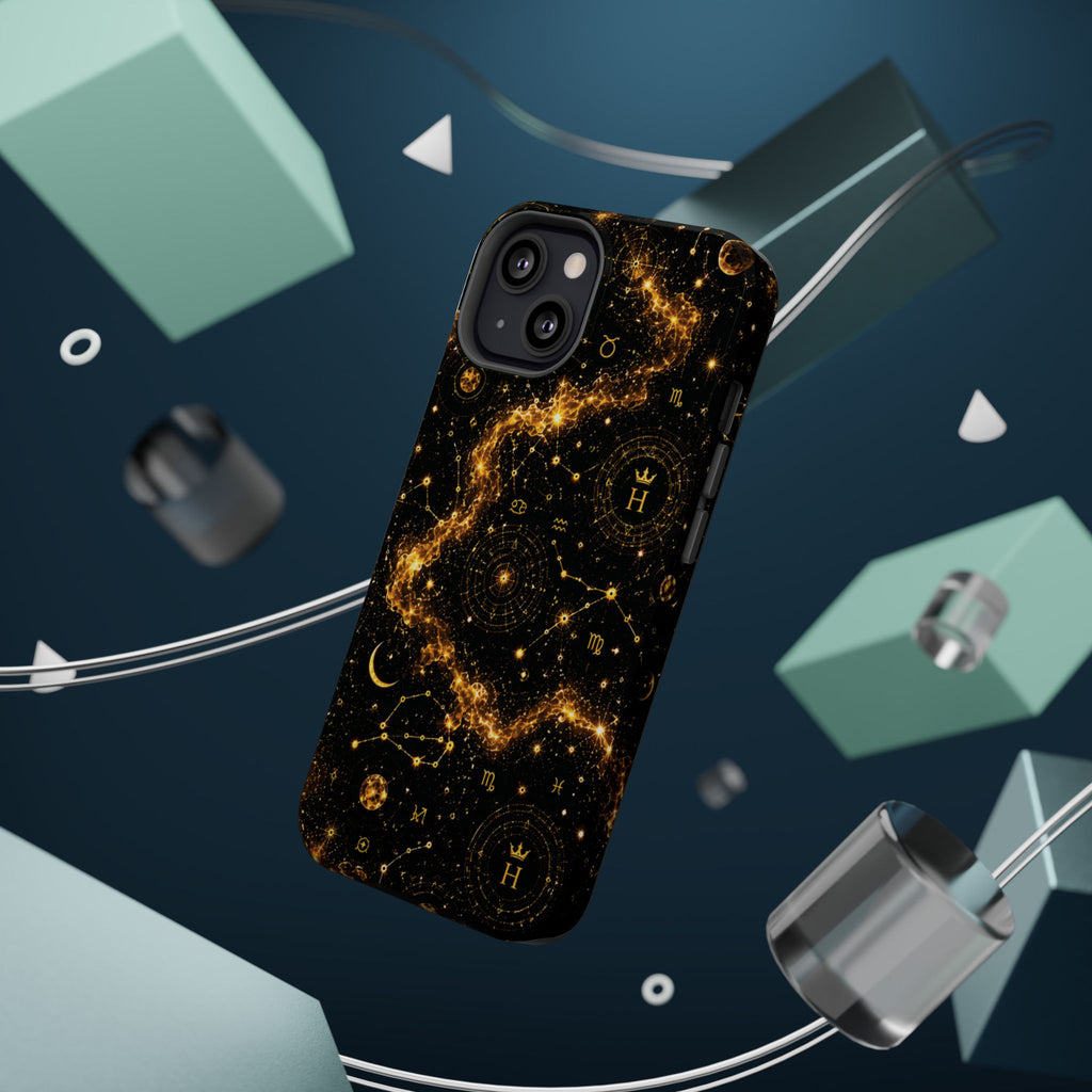 Galaxy Constellation Magnetic Phone Case — Gold Starfield Impact-Resistant