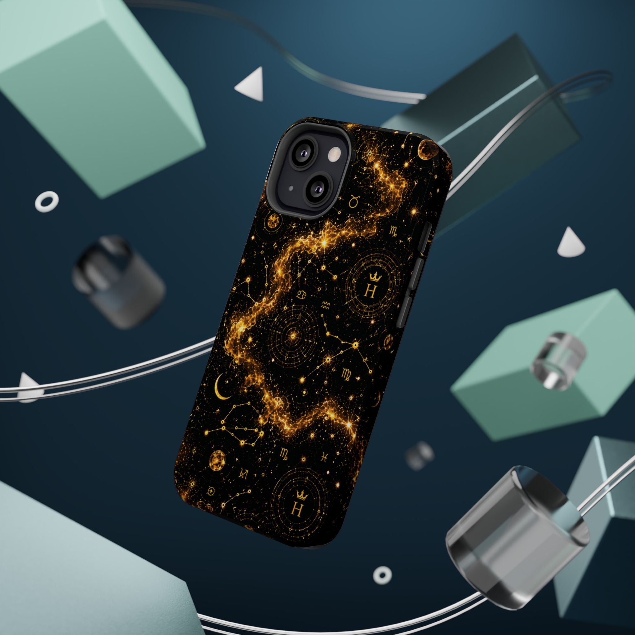 Galaxy Constellation Magnetic Phone Case — Gold Starfield Impact-Resistant