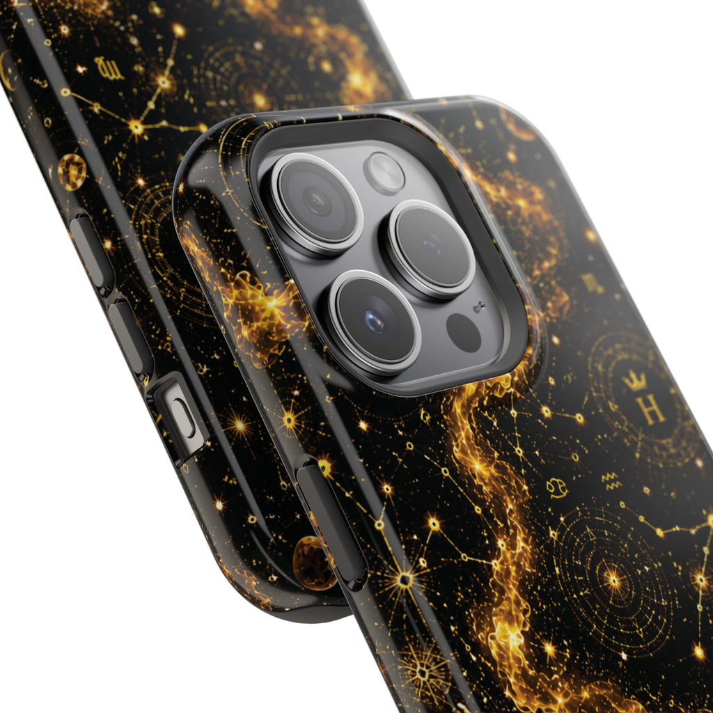 Galaxy Constellation Magnetic Phone Case — Gold Starfield Impact-Resistant