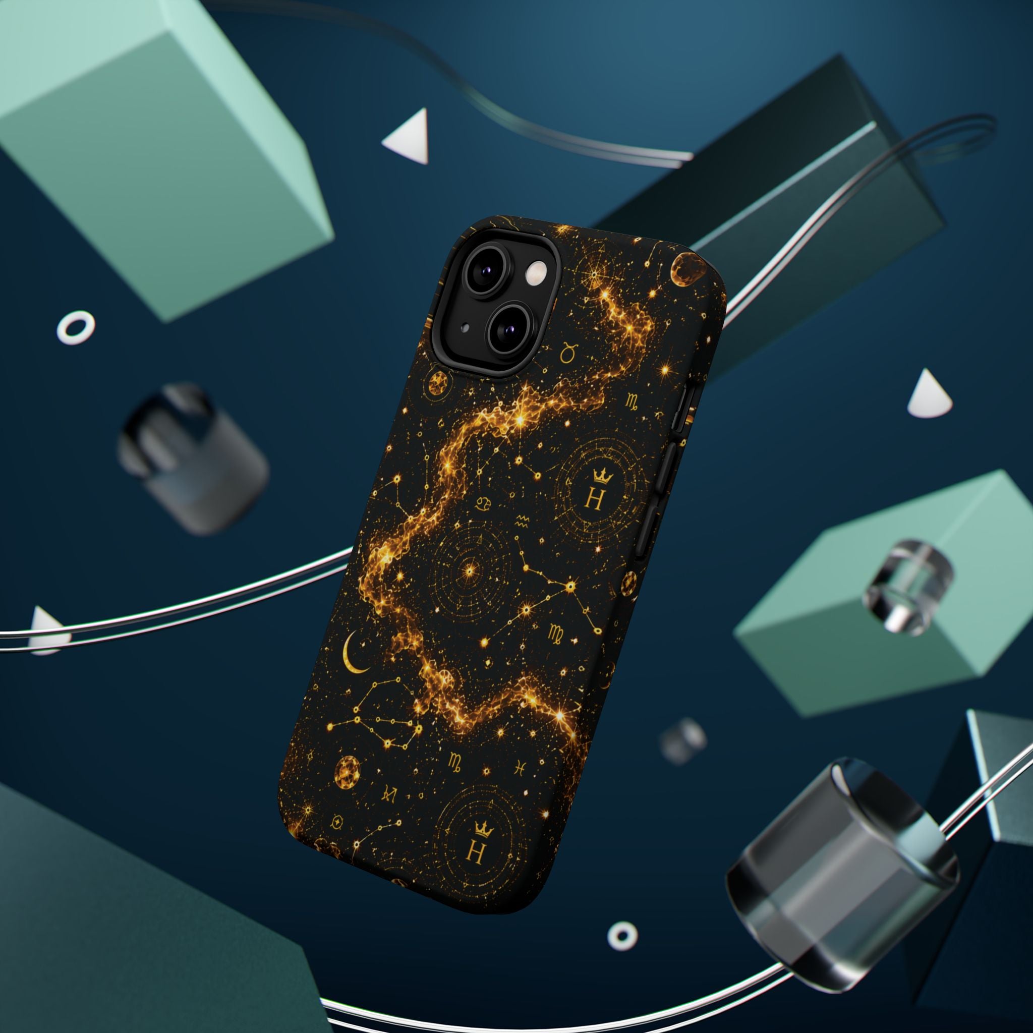 Galaxy Constellation Magnetic Phone Case — Gold Starfield Impact-Resistant