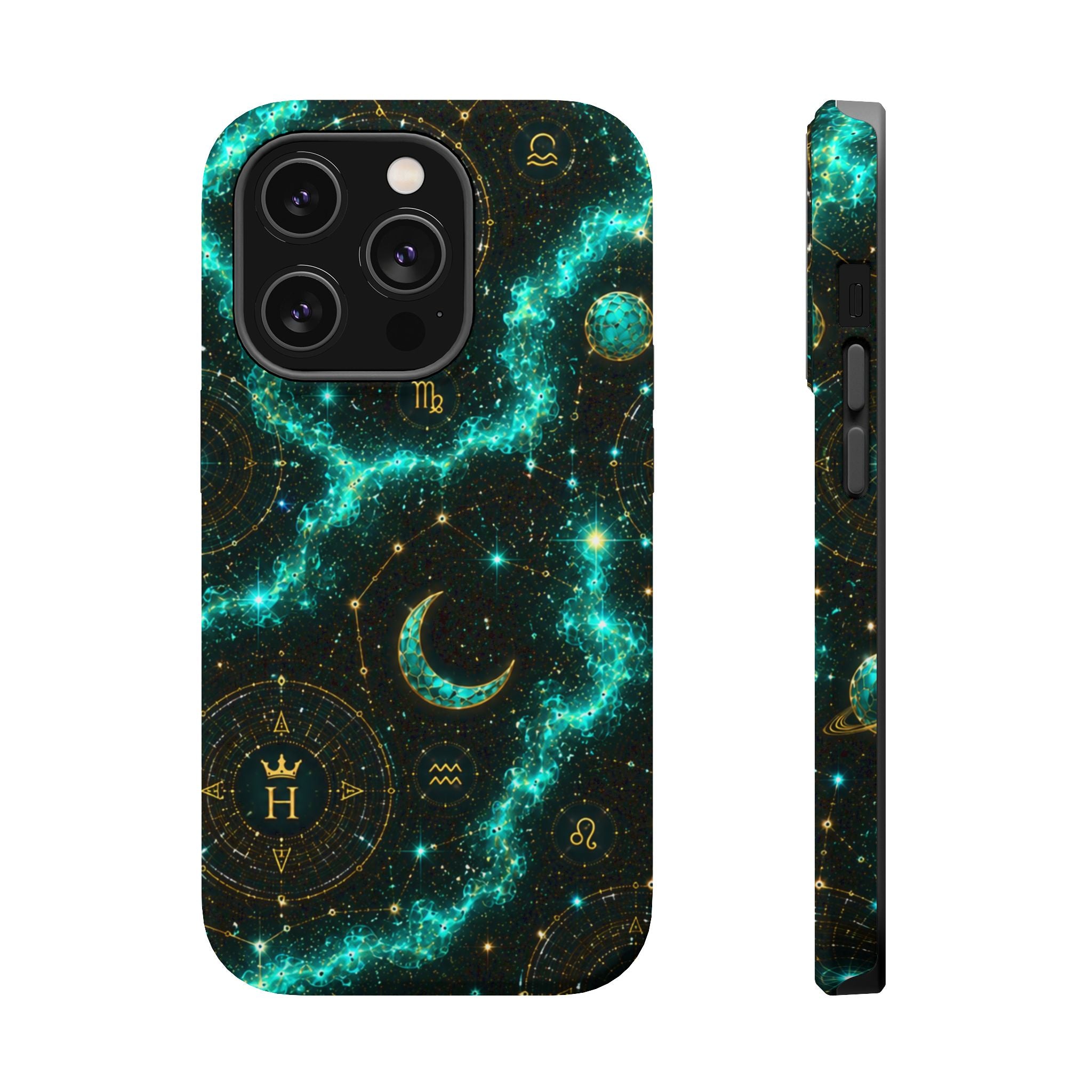Pisces Aquamarine Birthstone Phone Case — Black Magnetic Impact-Resistant