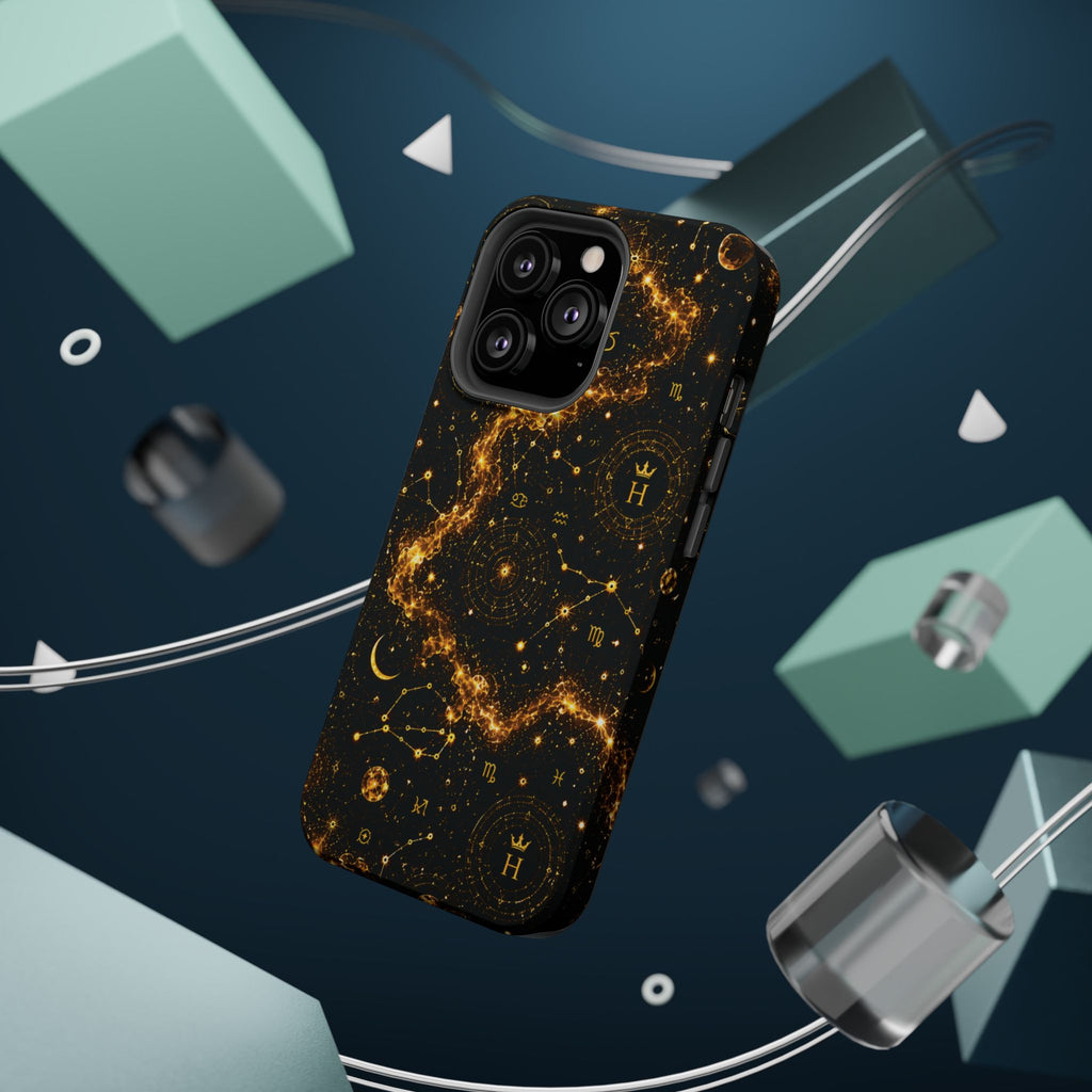 Galaxy Constellation Magnetic Phone Case — Gold Starfield Impact-Resistant