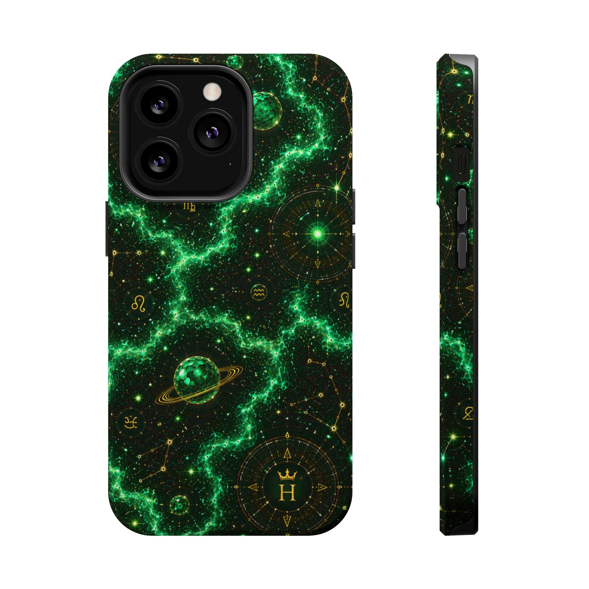 Taurus Emerald Birthstone Phone Case — Black Magnetic Impact-Resistant