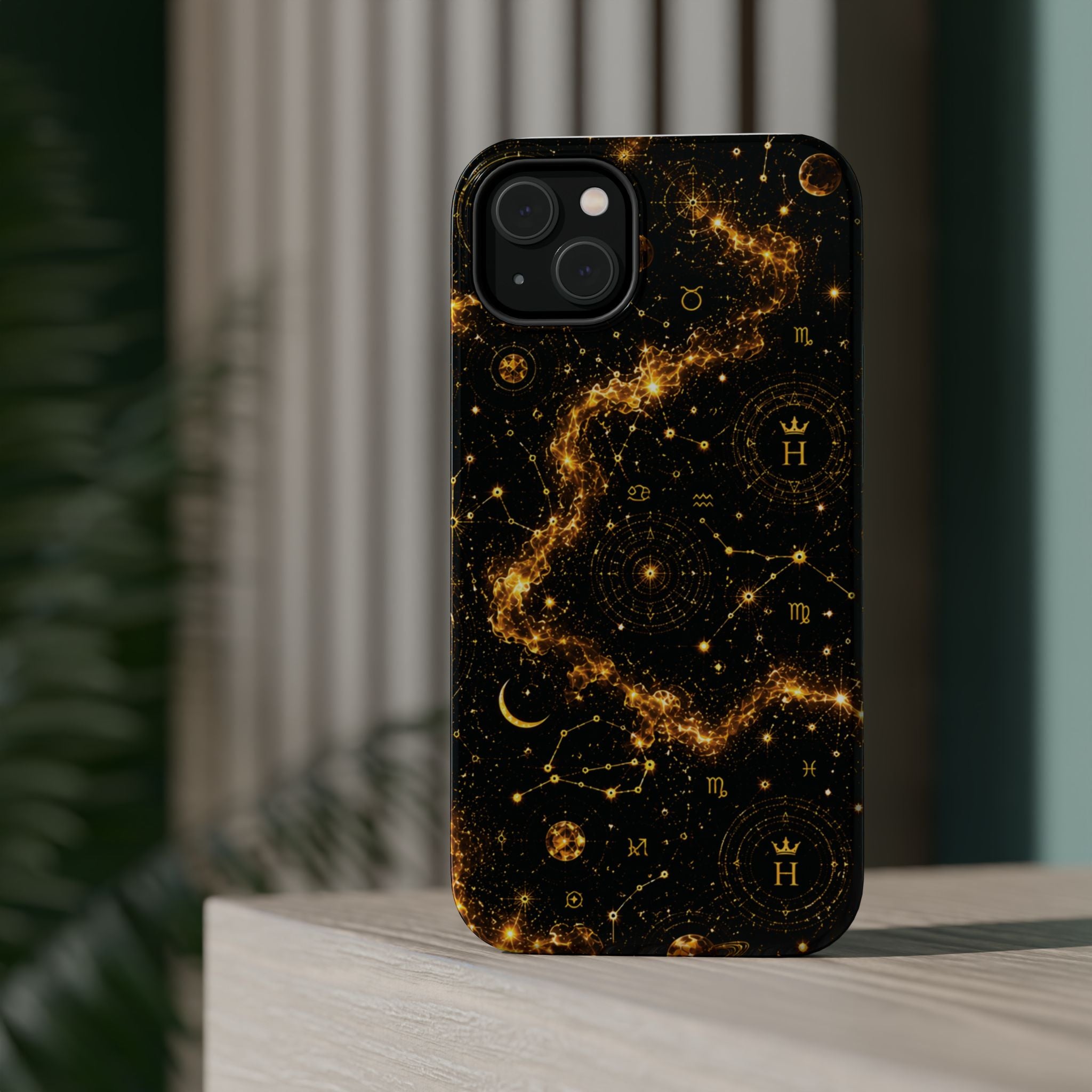 Galaxy Constellation Magnetic Phone Case — Gold Starfield Impact-Resistant