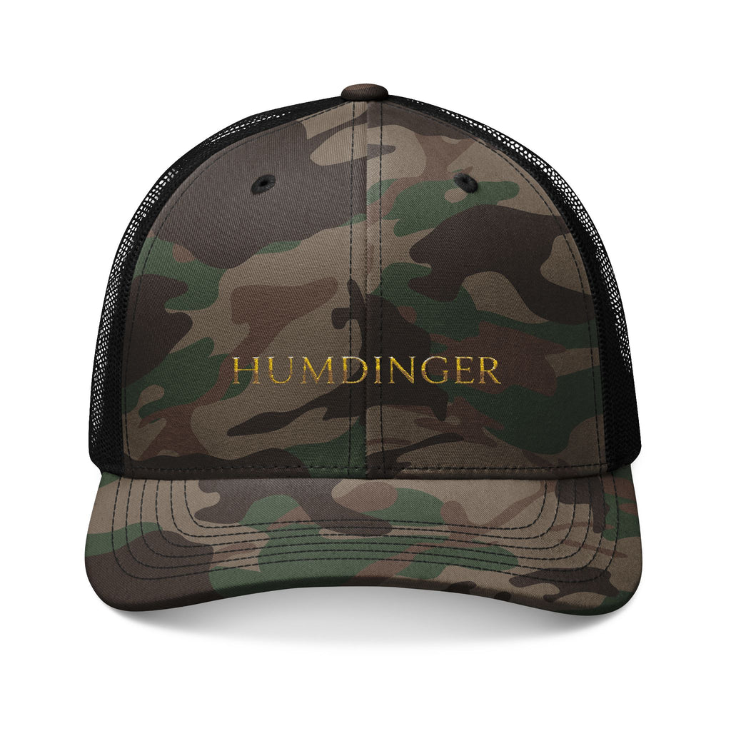 Camo Trucker Hat — Embroidered Gold Name Baseball Cap