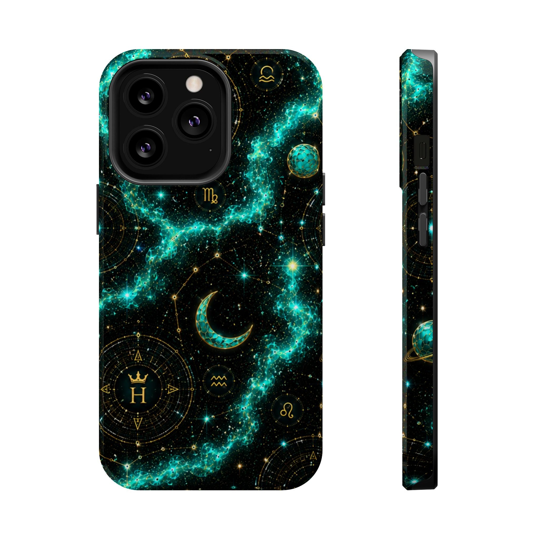 Pisces Aquamarine Birthstone Phone Case — Black Magnetic Impact-Resistant