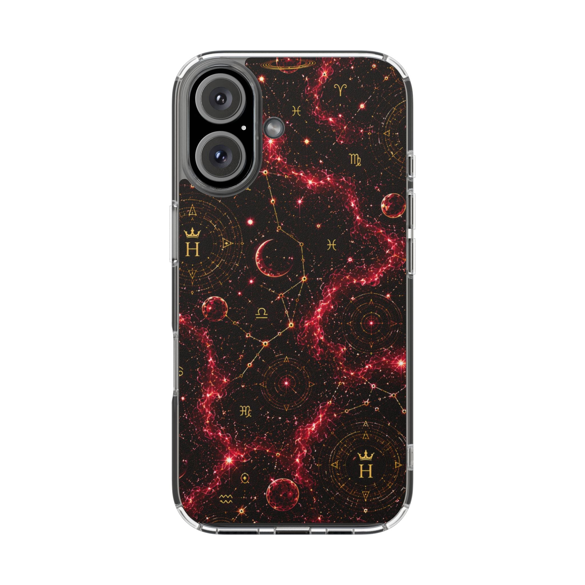 Clear Magnetic Phone Case — Red Nebula Constellation Design, Impact-Resistant