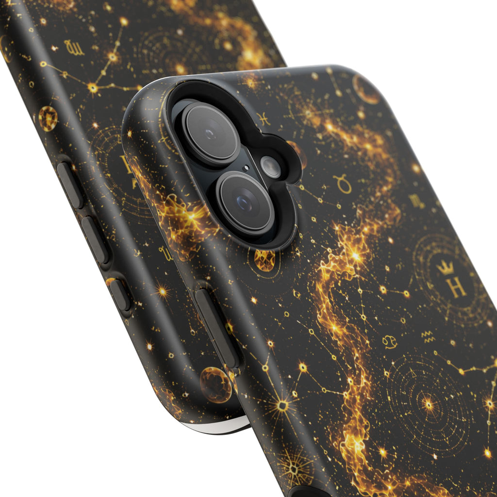 Galaxy Constellation Magnetic Phone Case — Gold Starfield Impact-Resistant