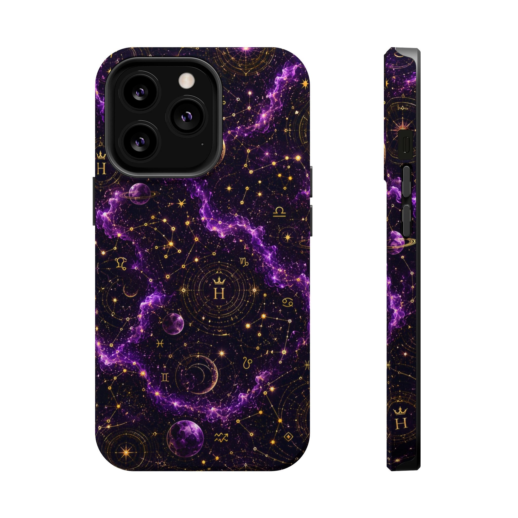 Aquarius Amethyst Birthstone Phone Case — Black Magnetic Impact-Resistant
