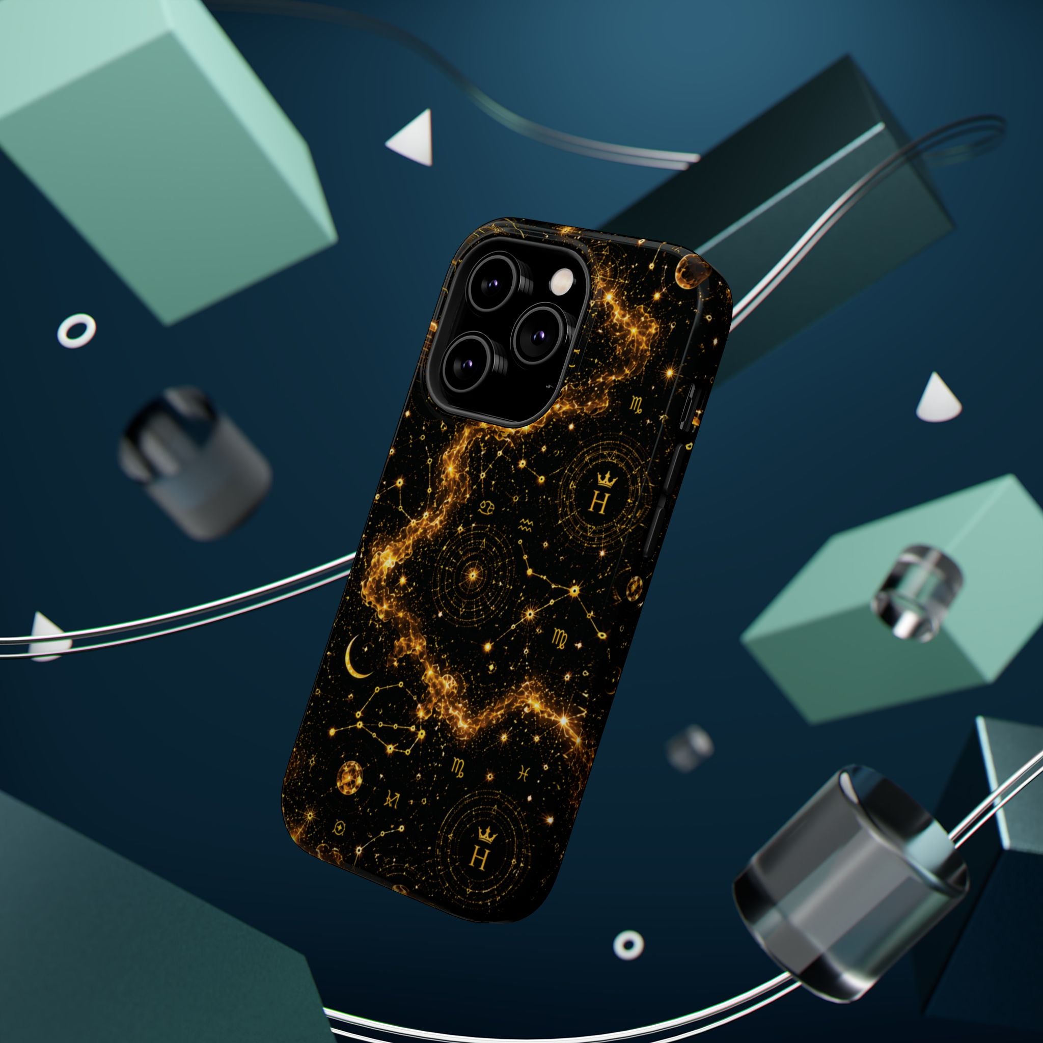 Galaxy Constellation Magnetic Phone Case — Gold Starfield Impact-Resistant