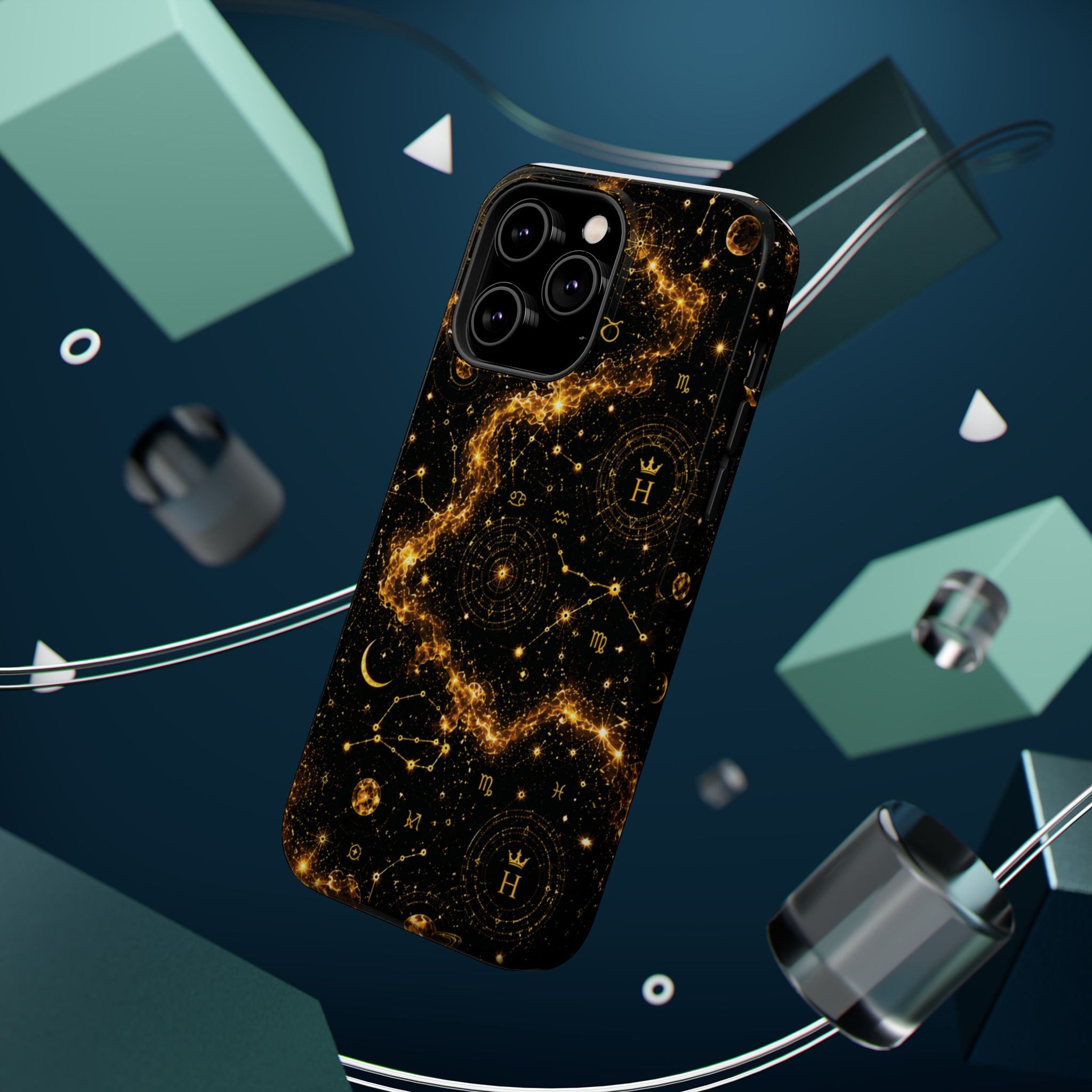Galaxy Constellation Magnetic Phone Case — Gold Starfield Impact-Resistant