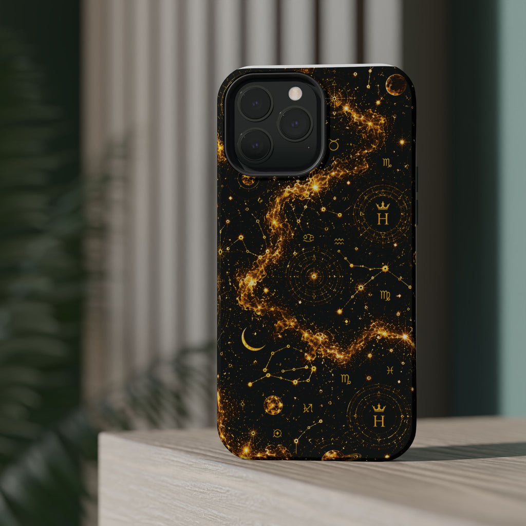 Galaxy Constellation Magnetic Phone Case — Gold Starfield Impact-Resistant