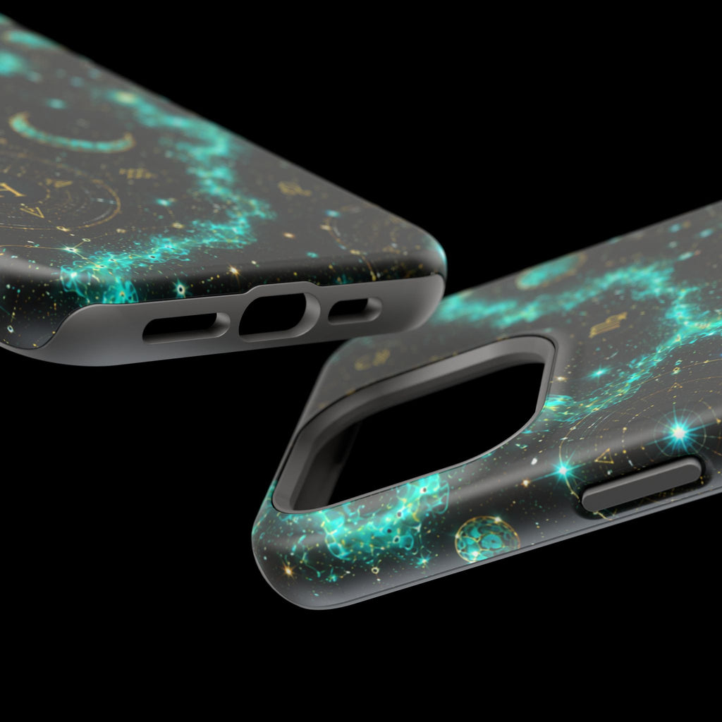 Astrology Constellation Magnetic Phone Case — Impact‑Resistant, Teal Nebula Moon & Zodiac Design