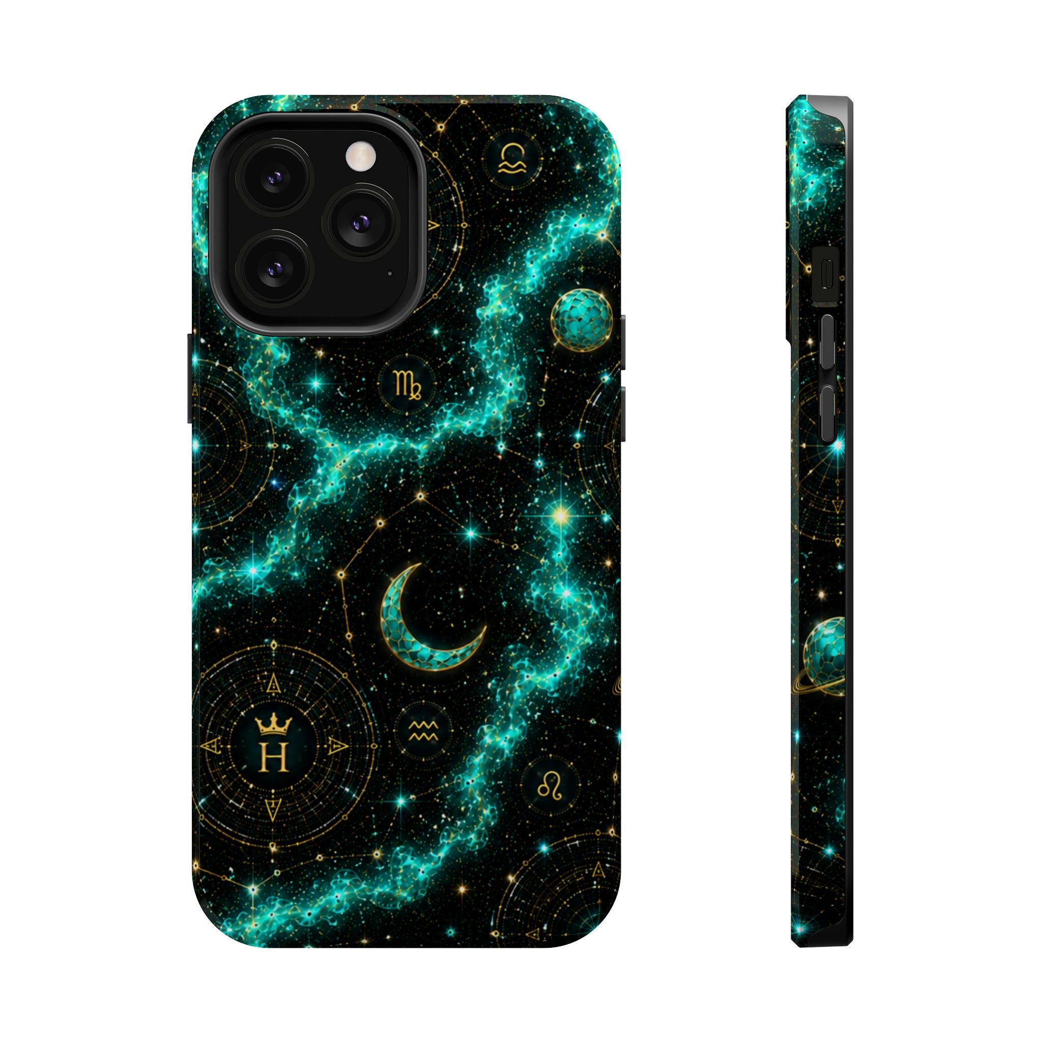Pisces Aquamarine Birthstone Phone Case — Black Magnetic Impact-Resistant