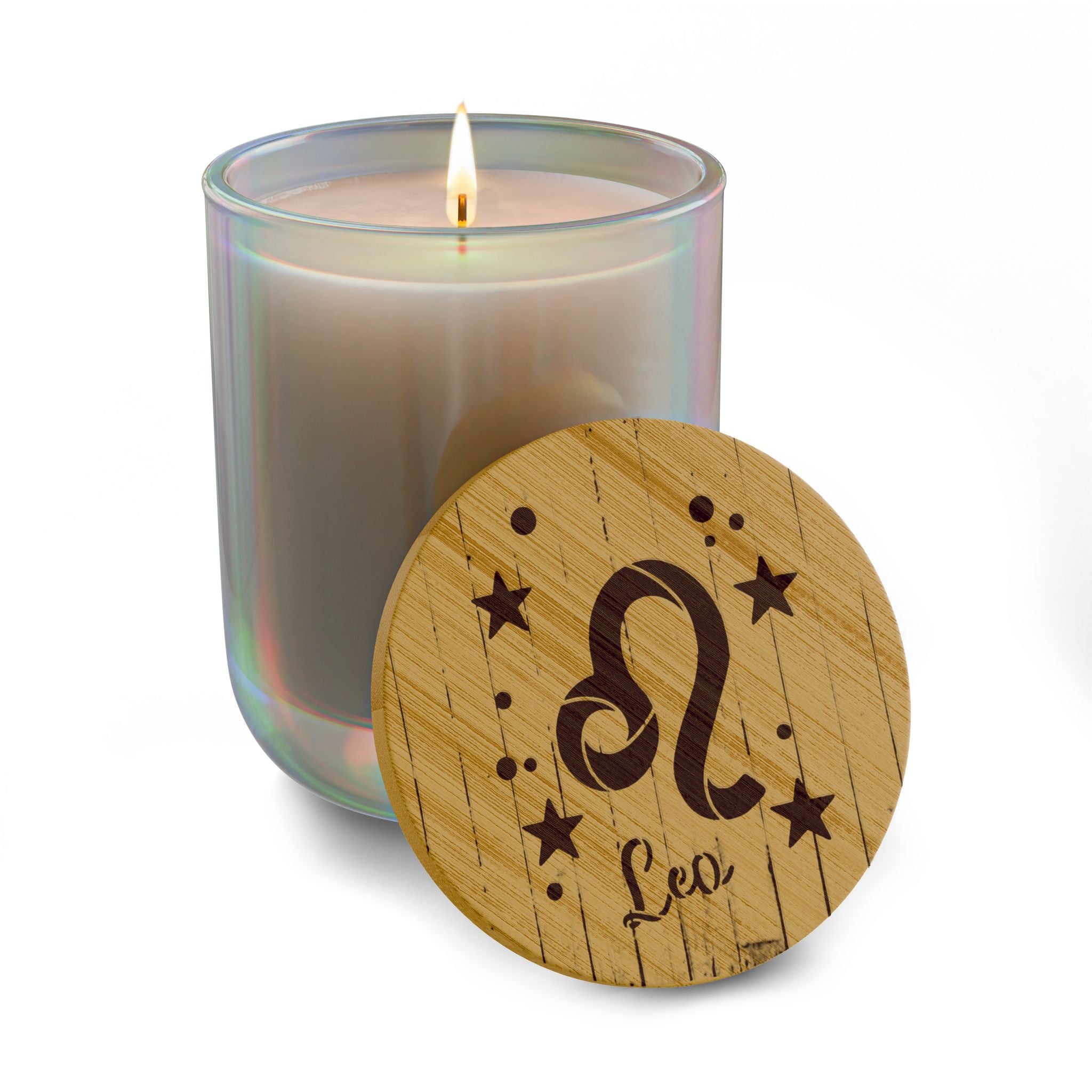 Leo Zodiac Soy Candle — 14oz Scented Candle with Engraved Wooden Lid