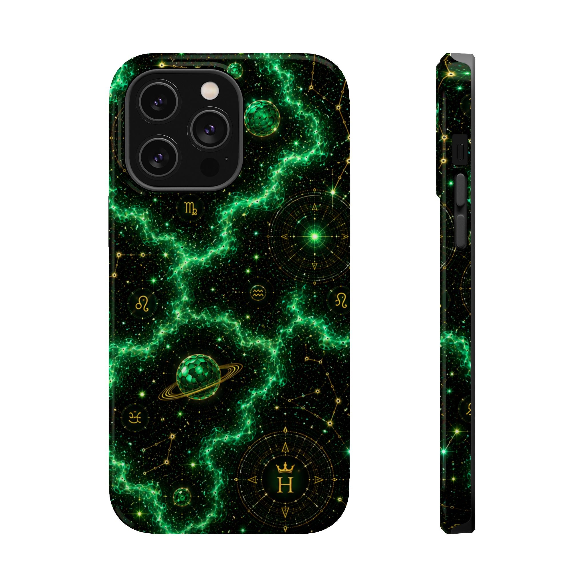 Taurus Emerald Birthstone Phone Case — Black Magnetic Impact-Resistant