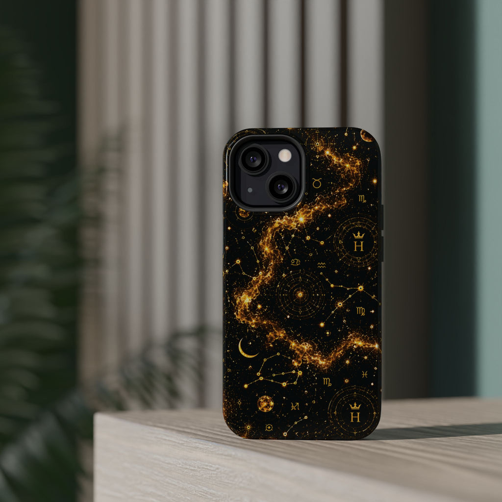 Galaxy Constellation Magnetic Phone Case — Gold Starfield Impact-Resistant