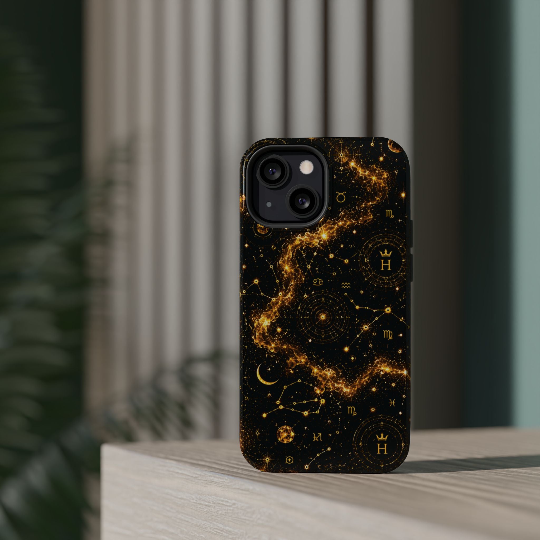 Galaxy Constellation Magnetic Phone Case — Gold Starfield Impact-Resistant