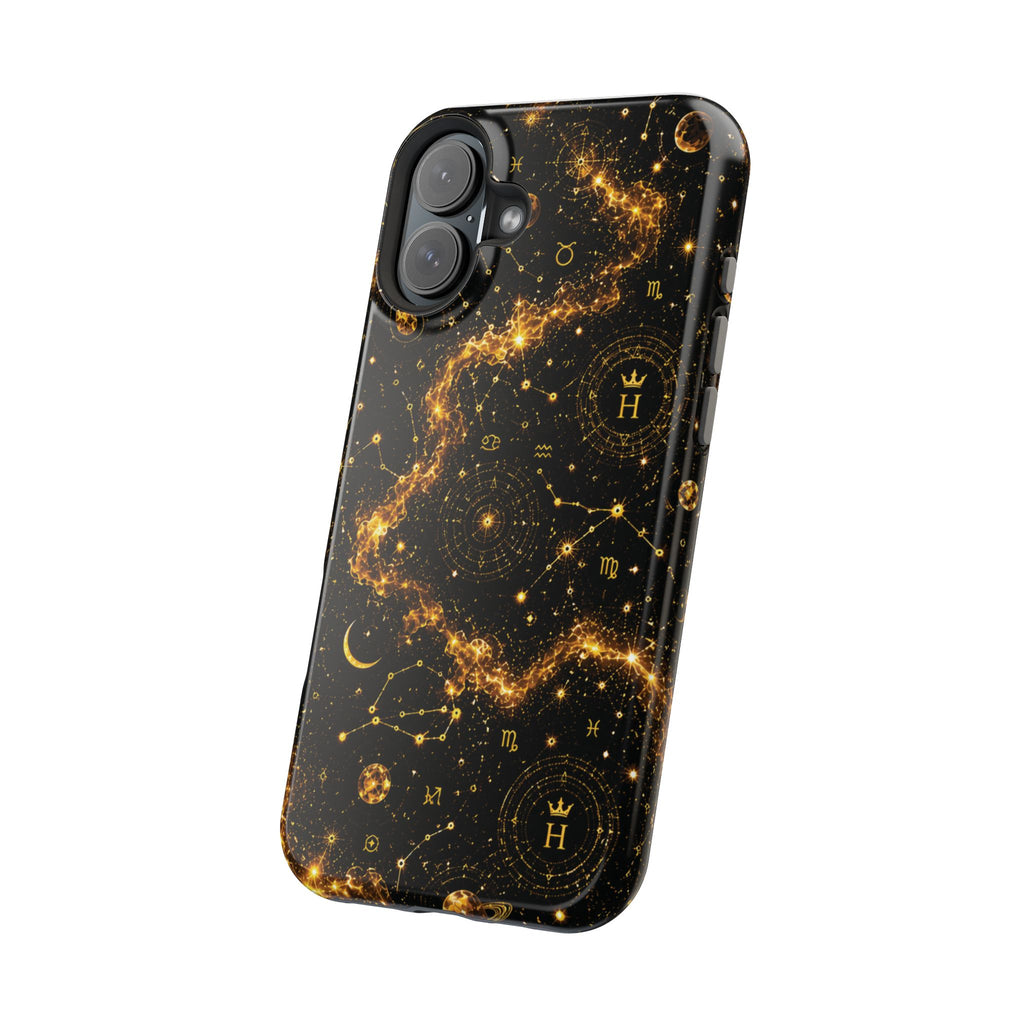 Galaxy Constellation Magnetic Phone Case — Gold Starfield Impact-Resistant