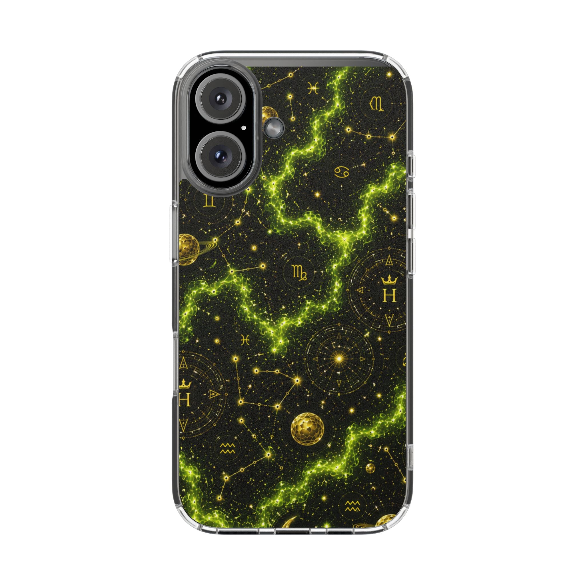 Astrology Constellation Clear Phone Case — Neon Green Galaxy Magnetic Impact-Resistant Case