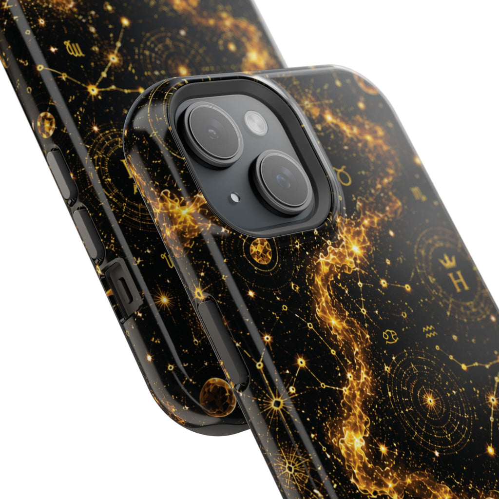 Galaxy Constellation Magnetic Phone Case — Gold Starfield Impact-Resistant